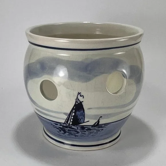 Delft | Accents | Vtg Delft Pot Planter Holland Windmill Sailboat Hand  Painted Porcelain Nautical | Poshmark
